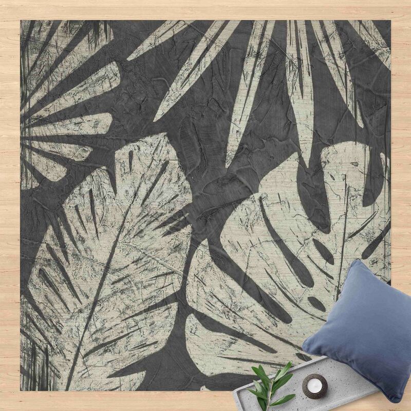 

Bilderwelten - Alfombras vinílicas - Palm Leaves Dark Grey Backdrop - Cuadrado 1:1 Dimensión LxA: 100cm x 100cm