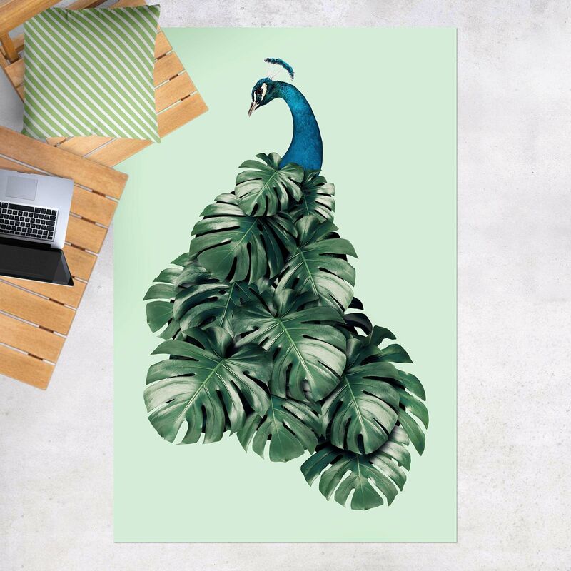 

Alfombras vinílicas - Peacock With Monstera Leaves - Alto 3:2 Dimensión LxA: 210cm x 140cm