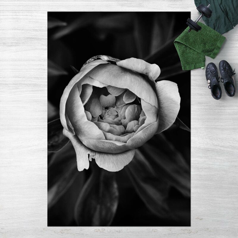 

Alfombras vinílicas - Peonies In Front Of Leaves Black And White - Alto 3:2 Dimensión LxA: 90cm x 60cm