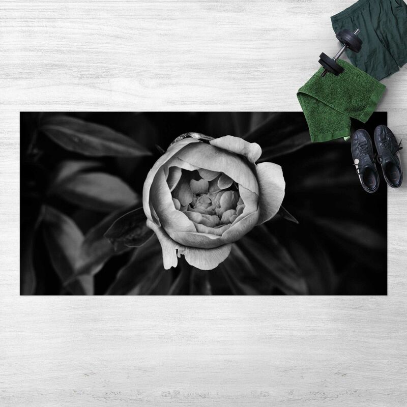 

Bilderwelten - Alfombras vinílicas - Peonies In Front Of Leaves Black And White - Apaisado 1:2 Dimensión LxA: 110cm x 220cm