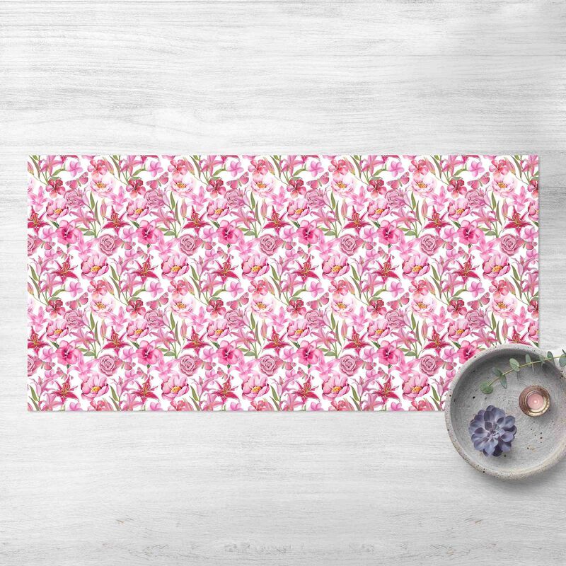 

Alfombras vinílicas - Pink Flowers With Butterflies - Apaisado 1:2 Dimensión LxA: 70cm x 140cm