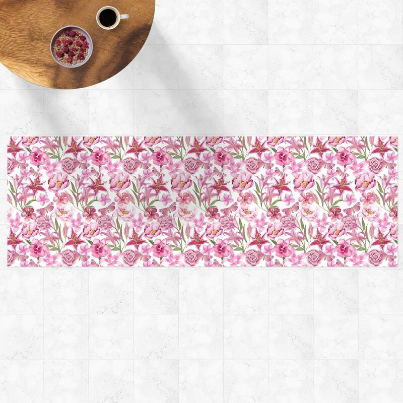 

Alfombras vinílicas - Pink Flowers With Butterflies - Panorama Formato apaisado Dimensión LxA: 90cm x 270cm
