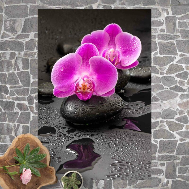 

Alfombras vinílicas - Pink Orchid Flower On Stones With Drops - Alto 3:2 Dimensión LxA: 90cm x 60cm