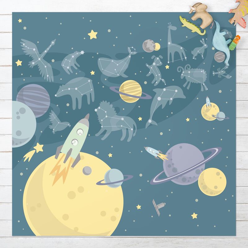 

Alfombras vinílicas - Planets With Zodiac And Rockets - Cuadrado 1:1 Dimensión LxA: 80cm x 80cm