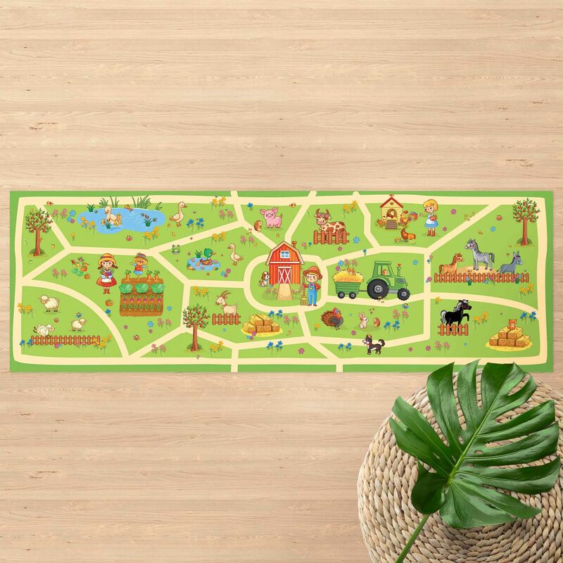 

Alfombras vinílicas - Playoom Mat Farm - Lets Go Around - Panorama Formato apaisado Dimensión LxA: 90cm x 270cm