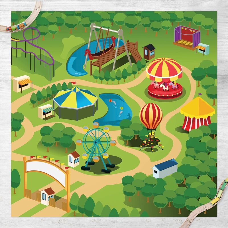 

Bilderwelten - Alfombras vinílicas - Playoom Mat Funfair - Lets Go On A Ride - Cuadrado 1:1 Dimensión LxA: 120cm x 120cm