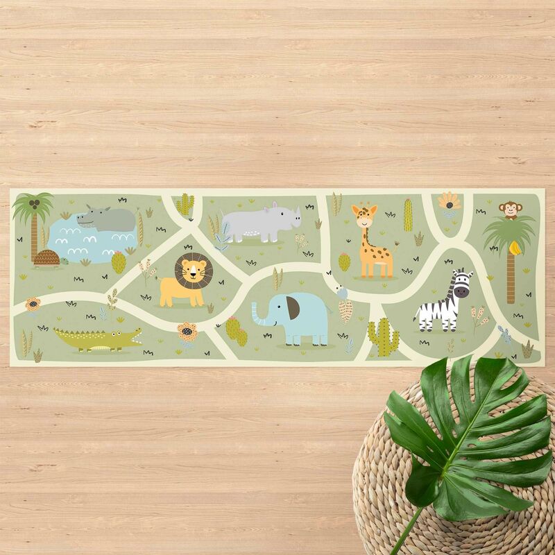 

Alfombras vinílicas - Playoom Mat Safari - So Many Different Animals - Panorama Formato apaisado Dimensión LxA: 40cm x 120cm