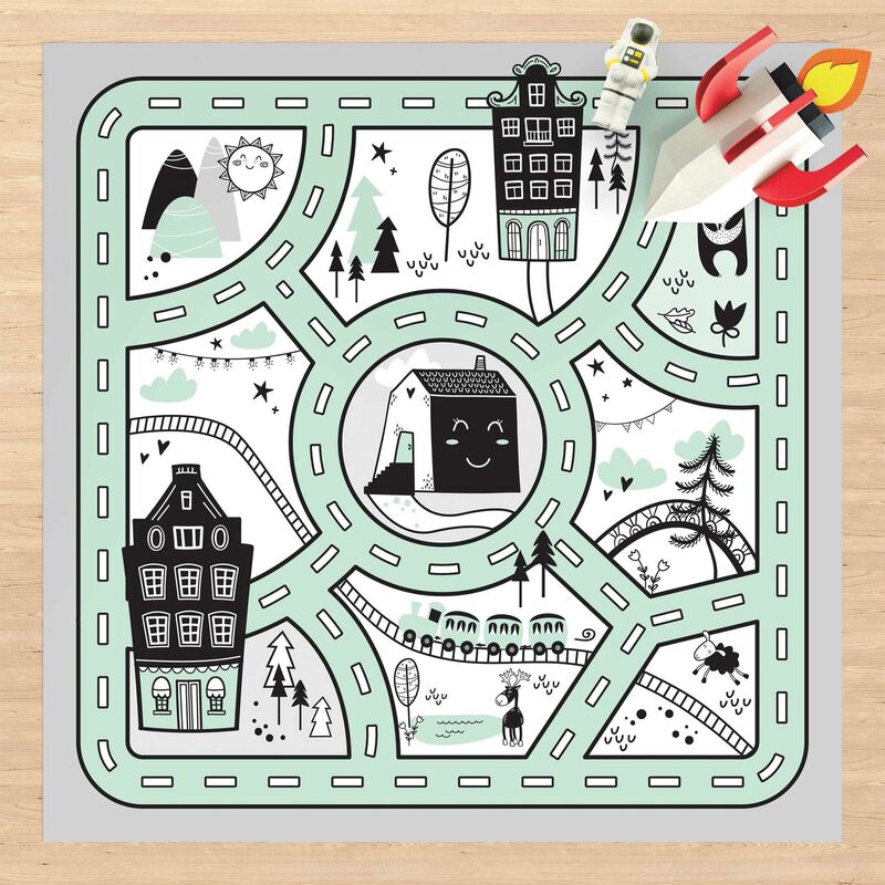 

Alfombras vinílicas - Playoom Mat Scandinavia - The Green City - Cuadrado 1:1 Dimensión LxA: 80cm x 80cm