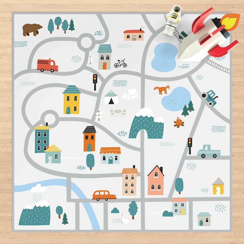 

Alfombras vinílicas - Playoom Mat Smalltown - Discover New Parts Of The Town - Cuadrado 1:1 Dimensión LxA: 40cm x 40cm