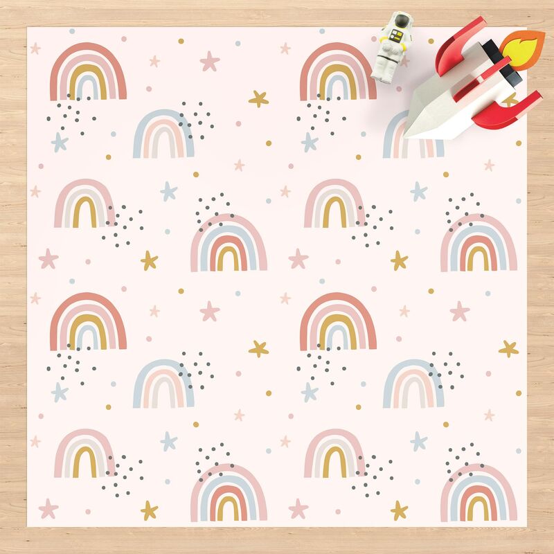 

Alfombras vinílicas - Rainbow World With Stars And Dots - Cuadrado 1:1 Dimensión LxA: 80cm x 80cm