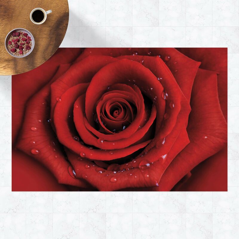 

Alfombras vinílicas - Red Rose With Water Drops - Apaisado 2:3 Dimensión LxA: 80cm x 120cm