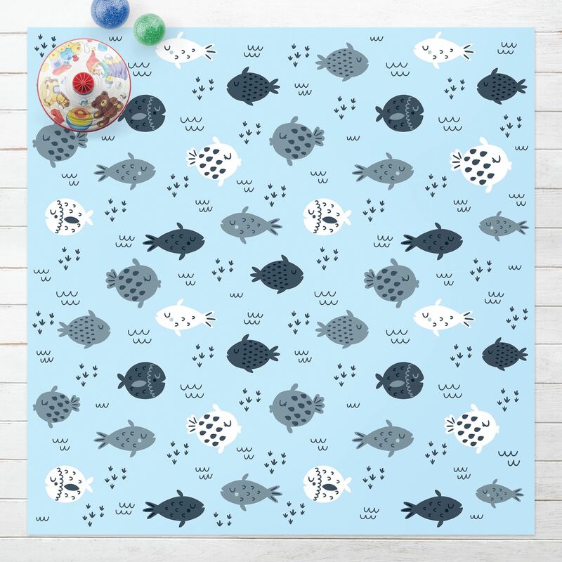

Alfombras vinílicas - Scandinavian Fish In Pastel Blue - Cuadrado 1:1 Dimensión LxA: 60cm x 60cm