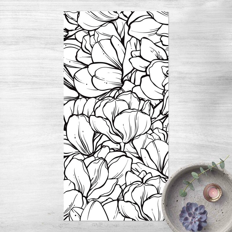 

Alfombras vinílicas - Sea Of Magnolia Blossoms Black And White - Alto 2:1 Dimensión LxA: 260cm x 130cm