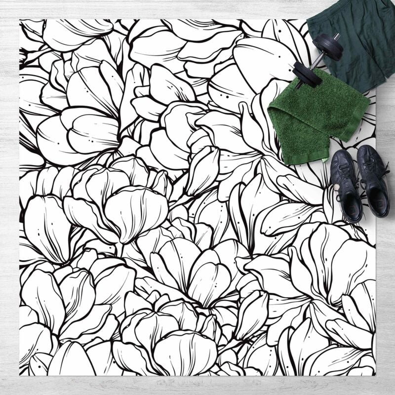 

Alfombras vinílicas - Sea Of Magnolia Blossoms Black And White - Cuadrado 1:1 Dimensión LxA: 100cm x 100cm