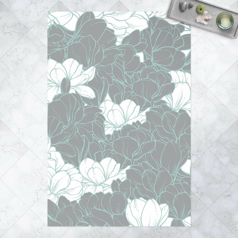 

Alfombras vinílicas - Sea Of Magnolia Blossoms White Gray Mint Colour - Alto 3:2 Dimensión LxA: 210cm x 140cm