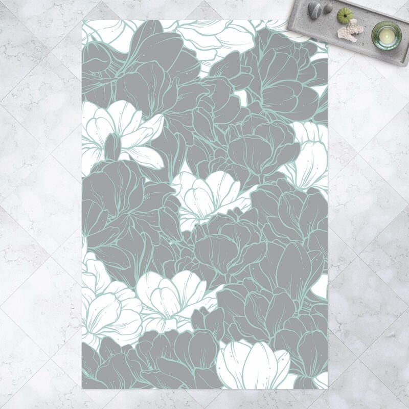 

Alfombras vinílicas - Sea Of Magnolia Blossoms White Gray Mint Colour - Alto 3:2 Dimensión LxA: 120cm x 80cm