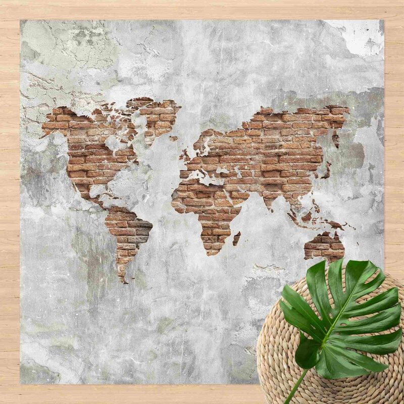 

Alfombras vinílicas - Shabby Concrete Brick World Map - Cuadrado 1:1 Dimensión LxA: 80cm x 80cm