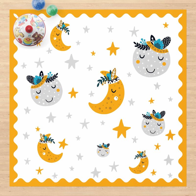 

Alfombras vinílicas - Sleaping Friends Moon And Stars With Frame - Cuadrado 1:1 Dimensión LxA: 80cm x 80cm