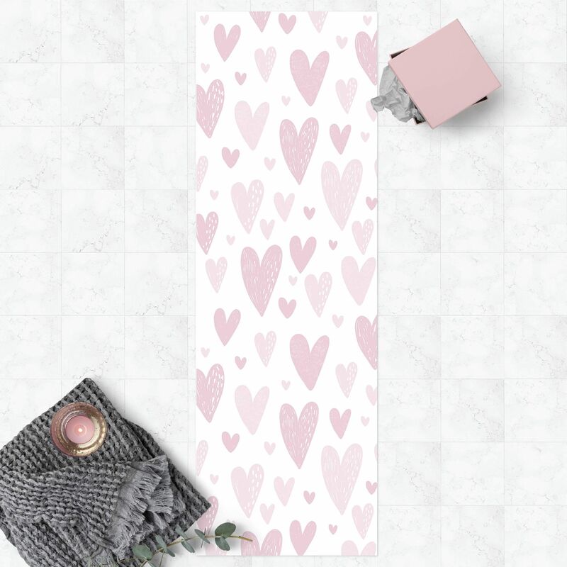 

Alfombras vinílicas - Small And Big Drawn Light Pink Hearts - Panorámico Dimensión LxA: 180cm x 60cm