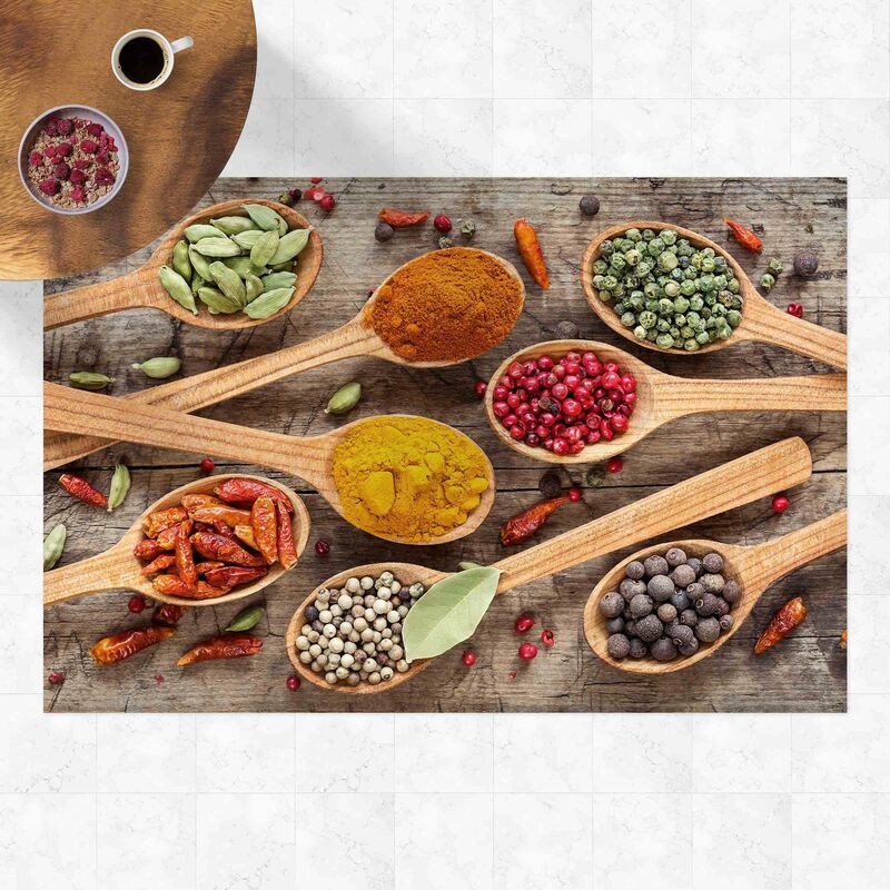 

Alfombras vinílicas - Spices On Wooden Spoon - Apaisado 2:3 Dimensión LxA: 80cm x 120cm