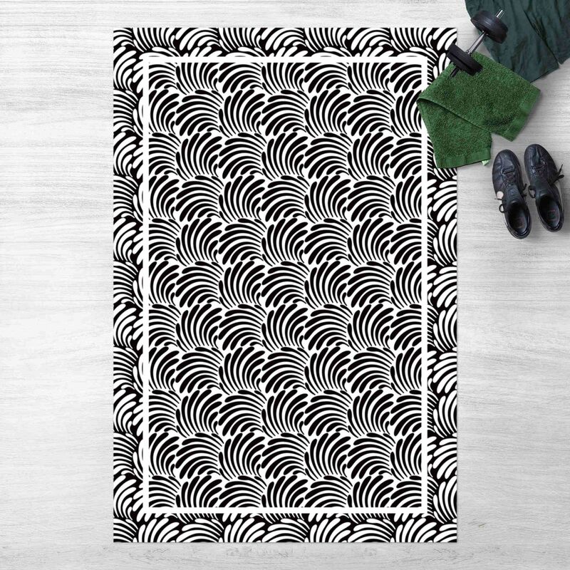 

Alfombras vinílicas - Square Leaf Ornament Black And White With Frame - Alto 3:2 Dimensión LxA: 120cm x 80cm