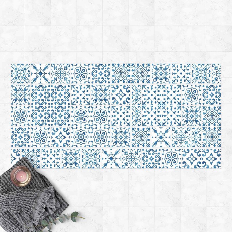 

Bilderwelten - Alfombras vinílicas - Tile Pattern Blue White - Apaisado 1:2 Dimensión LxA: 130cm x 260cm