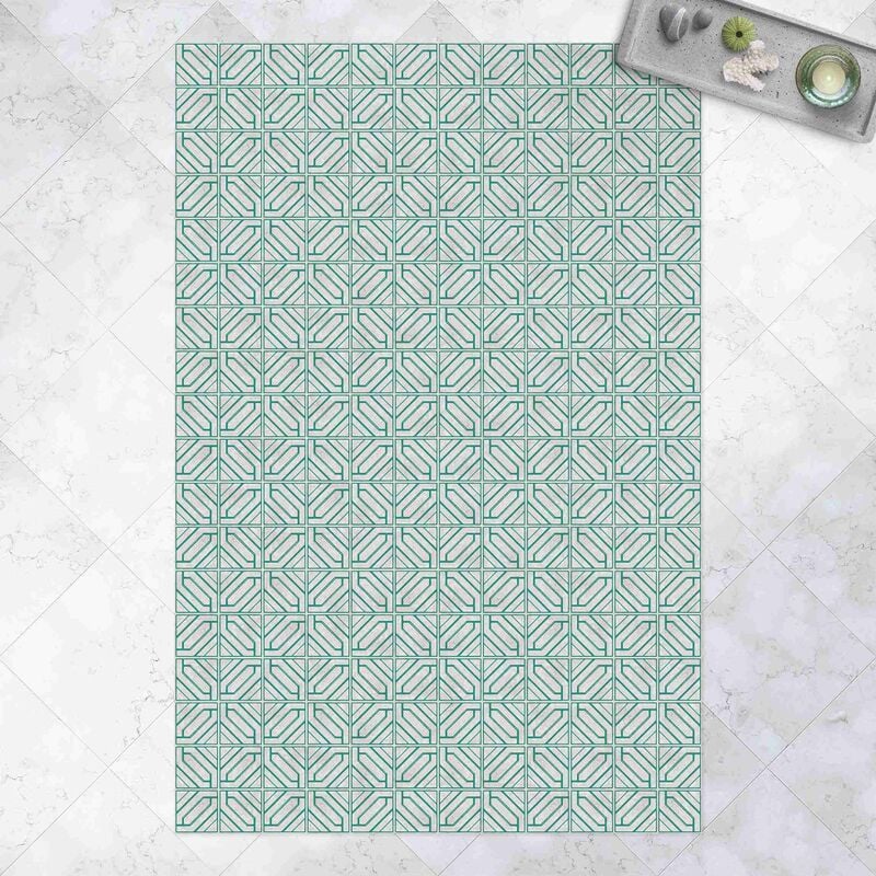 

Alfombras vinílicas - Tile Pattern Rhomboidal Geometry Turquoise - Alto 3:2 Dimensión LxA: 90cm x 60cm