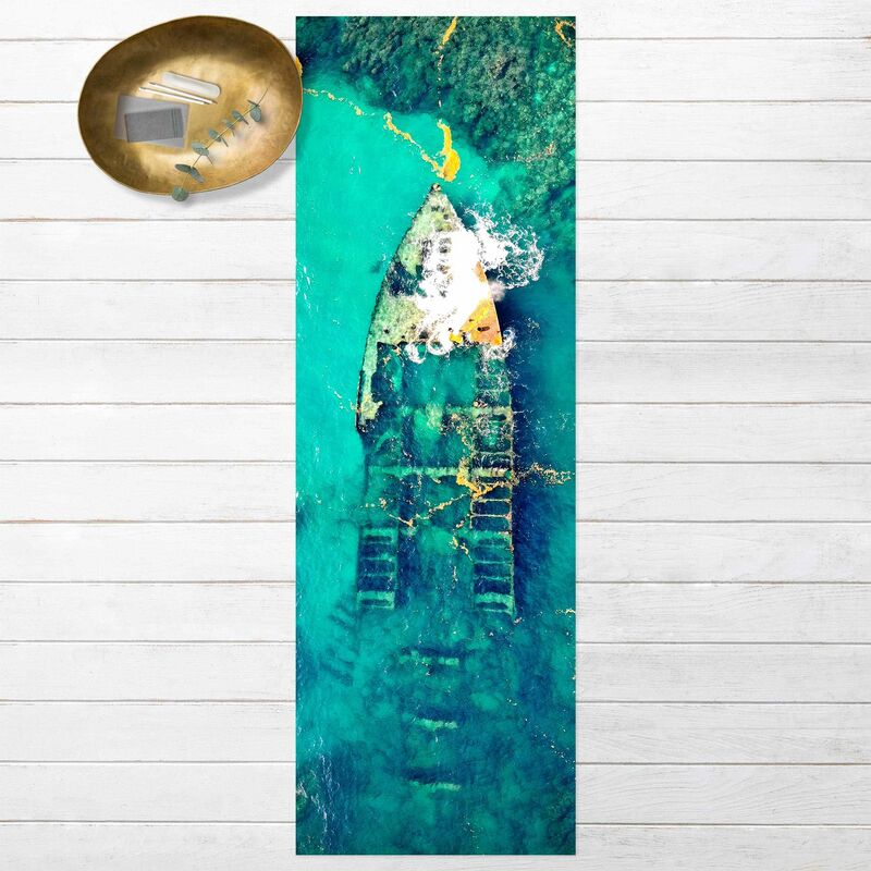 

Bilderwelten - Alfombras vinílicas - Top View Ship Wreck In The Ocean - Panorámico Dimensión LxA: 90cm x 30cm