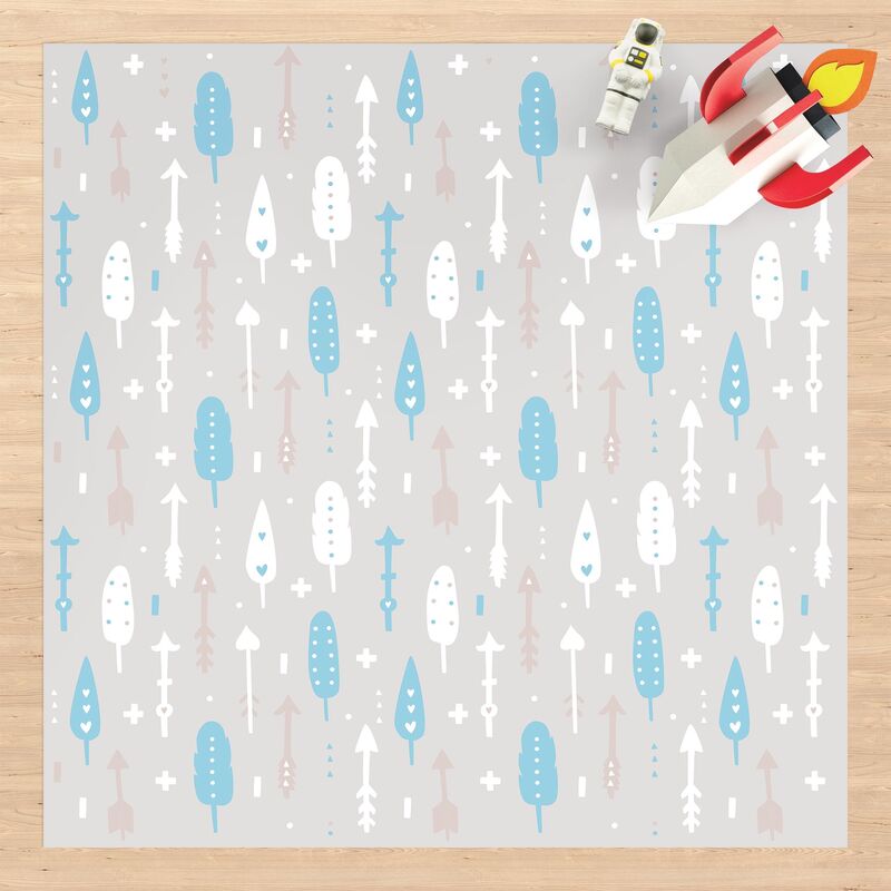 

Alfombras vinílicas - Tribal Arrows With Hearts Blue Grey - Cuadrado 1:1 Dimensión LxA: 100cm x 100cm