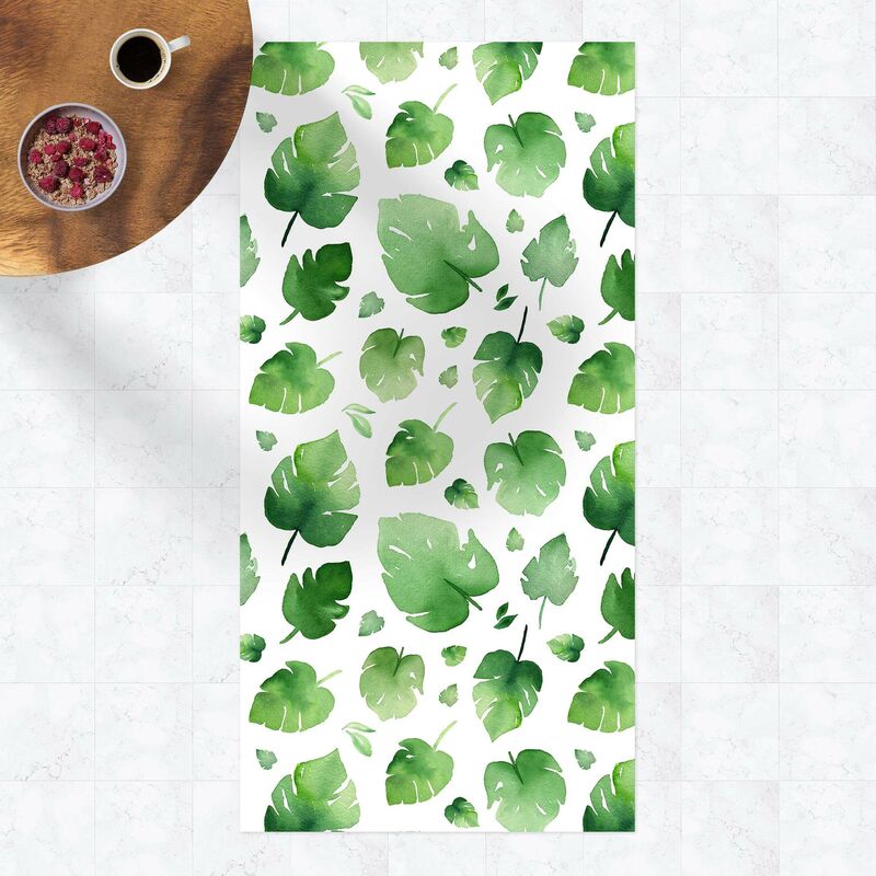 

Alfombras vinílicas - Tropical Green Watercolour Leaves - Alto 2:1 Dimensión LxA: 200cm x 100cm