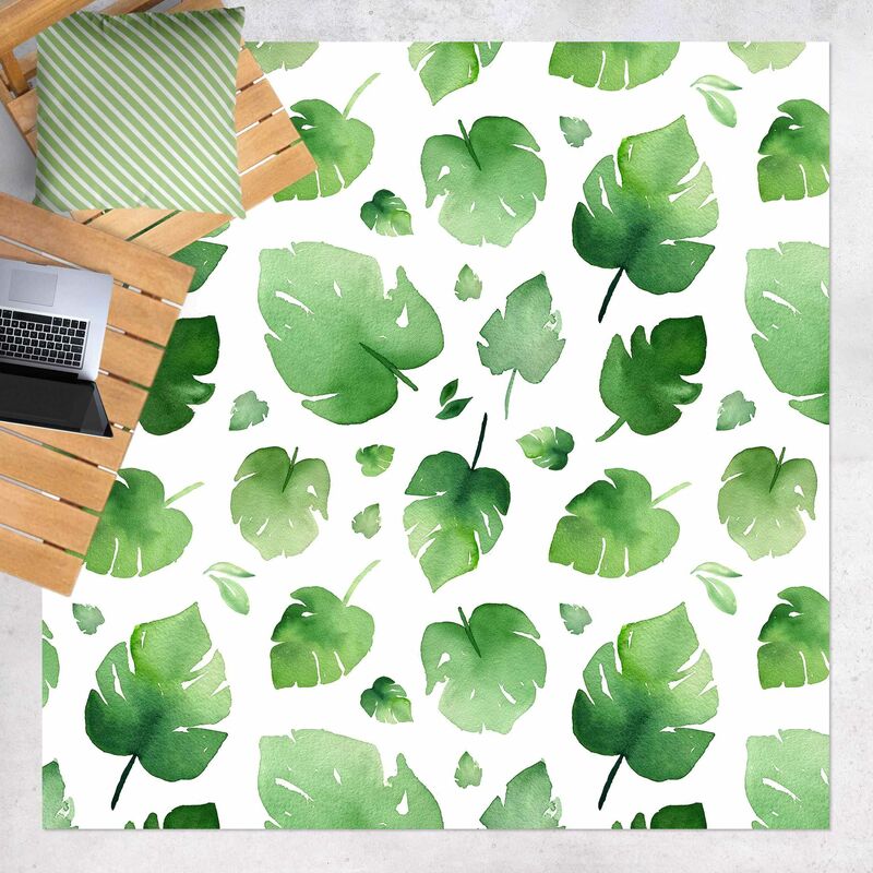

Bilderwelten - Alfombras vinílicas - Tropical Green Watercolour Leaves - Cuadrado 1:1 Dimensión LxA: 140cm x 140cm