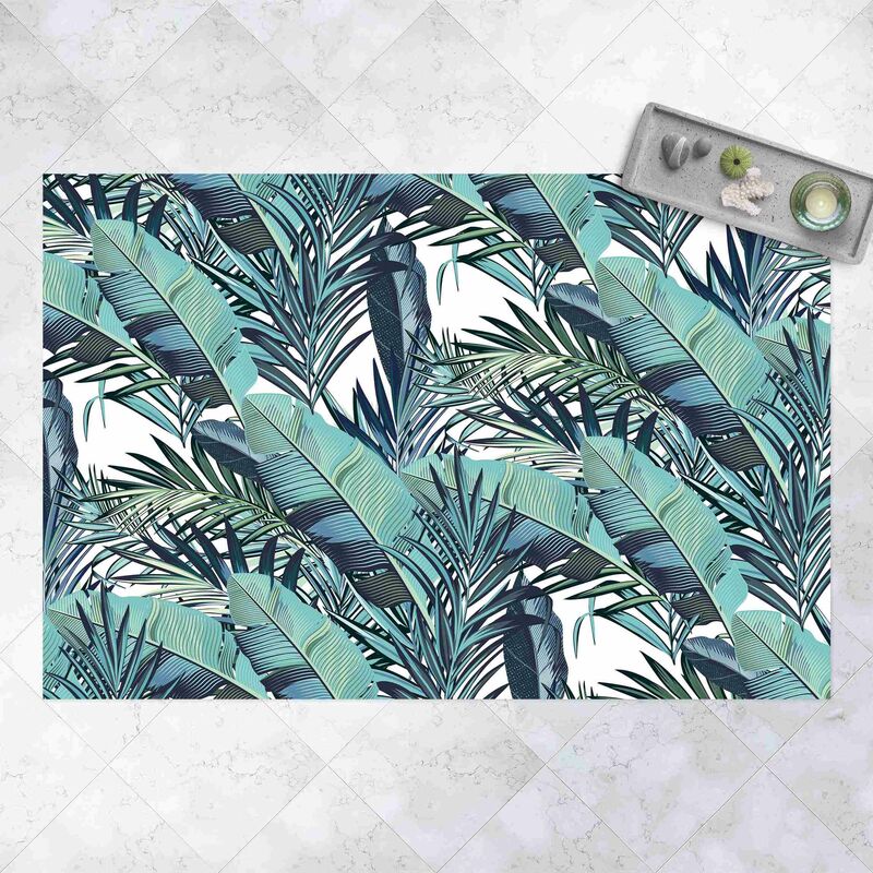 

Alfombras vinílicas - Turquoise Leaves Jungle Pattern - Apaisado 2:3 Dimensión LxA: 80cm x 120cm