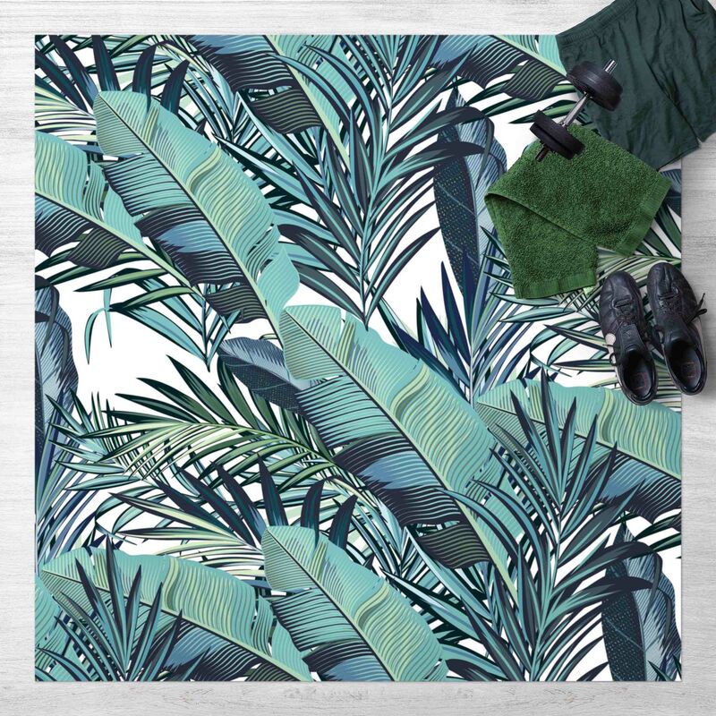 

Alfombras vinílicas - Turquoise Leaves Jungle Pattern - Cuadrado 1:1 Dimensión LxA: 40cm x 40cm