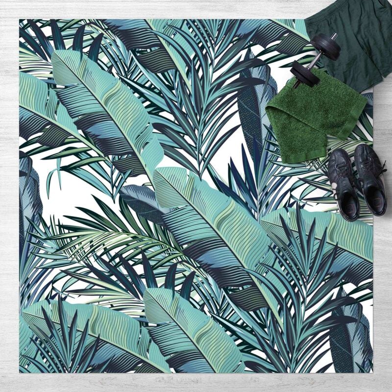 

Bilderwelten - Alfombras vinílicas - Turquoise Leaves Jungle Pattern - Cuadrado 1:1 Dimensión LxA: 140cm x 140cm