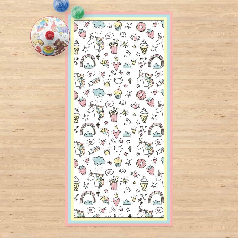 

Alfombras vinílicas - Unicorns And Sweets In Pastel With Frame - Alto 2:1 Dimensión LxA: 120cm x 60cm