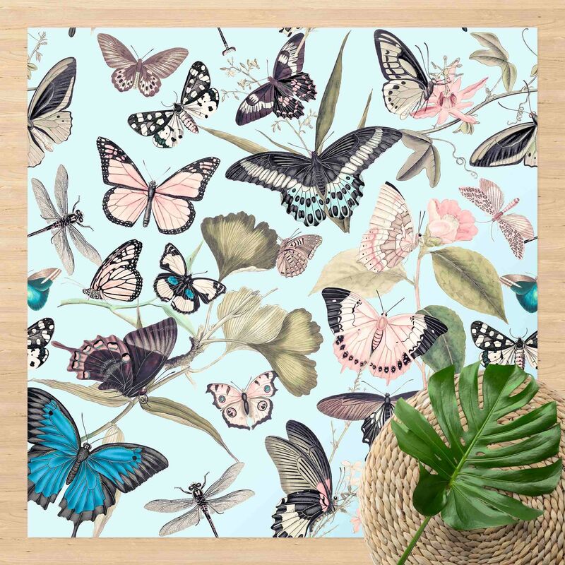 

Bilderwelten - Alfombras vinílicas - Vintage Collage - Butterflies And Dragonflies - Cuadrado 1:1 Dimensión LxA: 140cm x 140cm