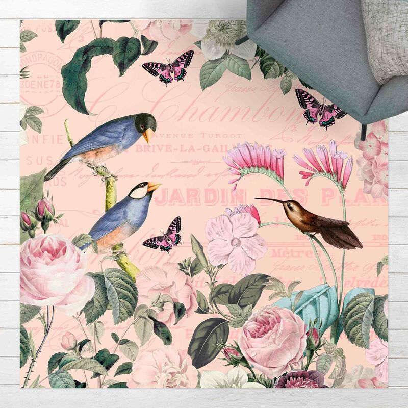 

Bilderwelten - Alfombras vinílicas - Vintage Collage - Roses And Birds - Cuadrado 1:1 Dimensión LxA: 100cm x 100cm