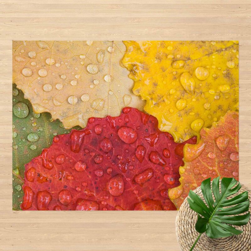 

Alfombras vinílicas - Water Drops On Colourful Leaves - Apaisado 3:4 Dimensión LxA: 135cm x 180cm