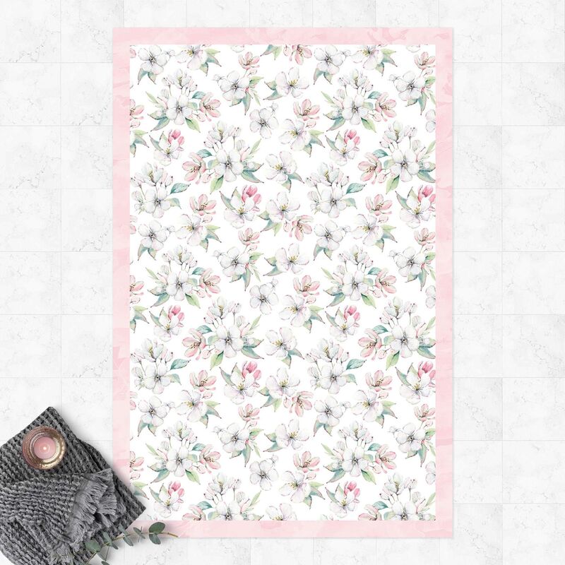 

Alfombras vinílicas - Watercolour Apple Blossoms And Buds With Frame - Alto 3:2 Dimensión LxA: 180cm x 120cm