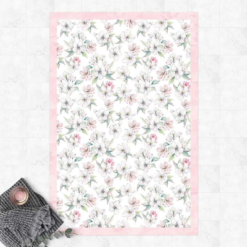 

Alfombras vinílicas - Watercolour Apple Blossoms And Buds With Frame - Alto 3:2 Dimensión LxA: 210cm x 140cm