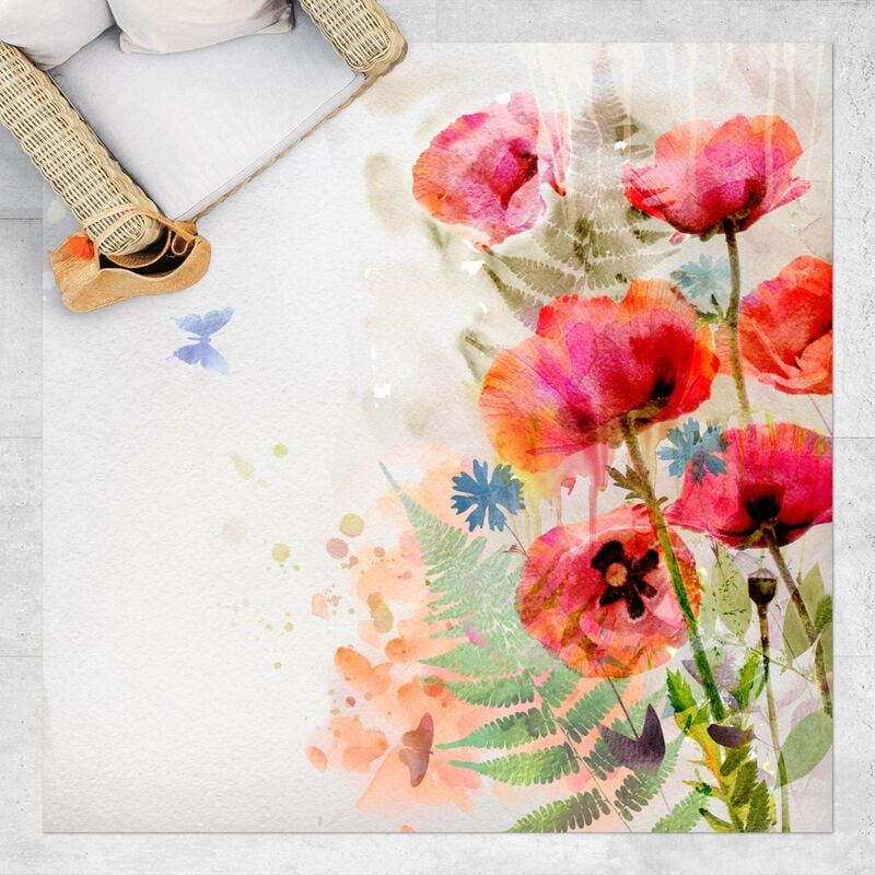 

Alfombras vinílicas - Watercolour Flowers Poppy - Cuadrado 1:1 Dimensión LxA: 80cm x 80cm