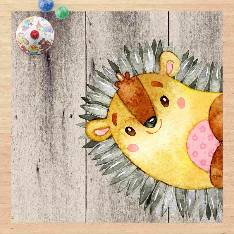 

Alfombras vinílicas - Watercolour Hedgehog On Wood - Cuadrado 1:1 Dimensión LxA: 40cm x 40cm