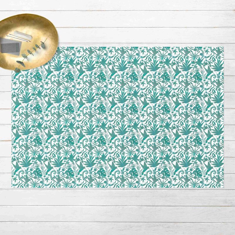 

Alfombras vinílicas - Watercolour Hummingbird And Plant Silhouettes Pattern In Turquoise - Apaisado 2:3 Dimensión LxA: 40cm x 60cm