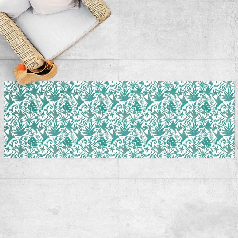 

Alfombras vinílicas - Watercolour Hummingbird And Plant Silhouettes Pattern In Turquoise - Panorama Formato apaisado Dimensión LxA: 90cm x 270cm