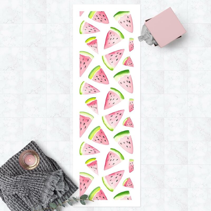 

Bilderwelten - Alfombras vinílicas - Watercolour Melon Pieces With Frame - Panorámico Dimensión LxA: 210cm x 70cm