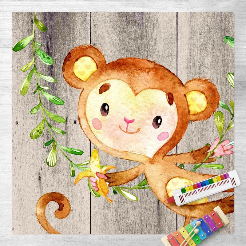 

Bilderwelten - Alfombras vinílicas - Watercolour Monkey On Wood - Cuadrado 1:1 Dimensión LxA: 120cm x 120cm