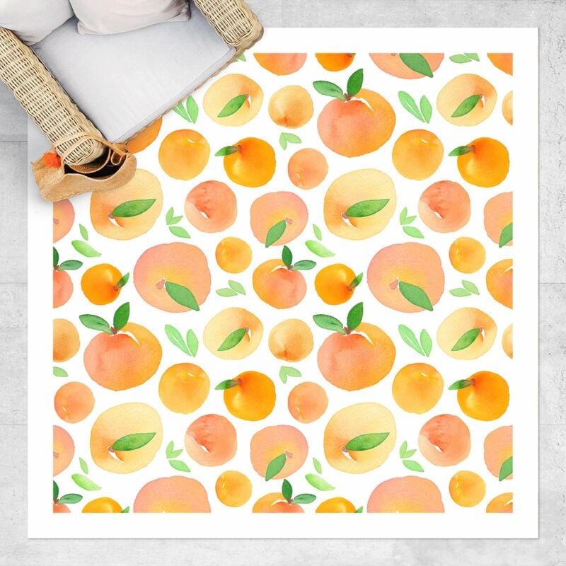 

Bilderwelten - Alfombras vinílicas - Watercolour Oranges With Leaves In White Frame - Cuadrado 1:1 Dimensión LxA: 120cm x 120cm