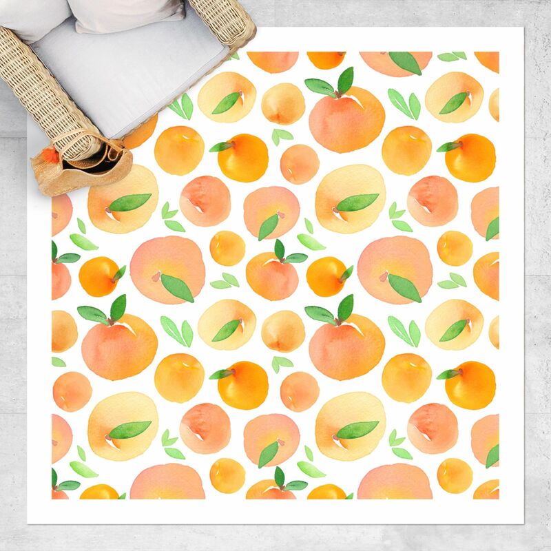 

Alfombras vinílicas - Watercolour Oranges With Leaves In White Frame - Cuadrado 1:1 Dimensión LxA: 40cm x 40cm