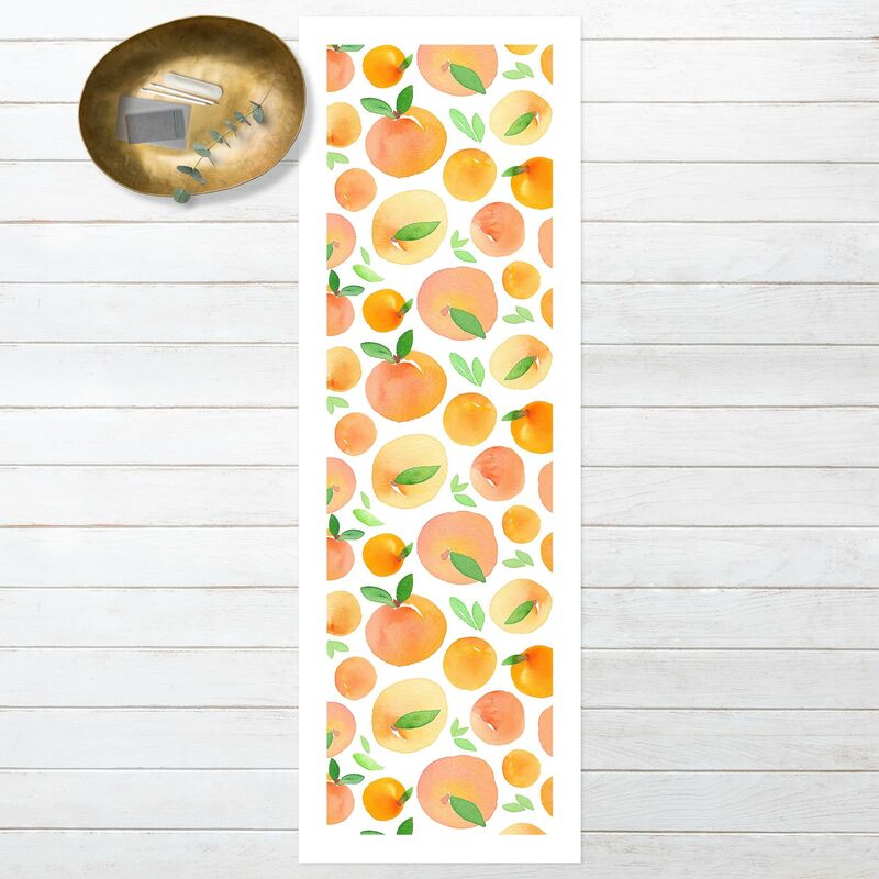 

Bilderwelten - Alfombras vinílicas - Watercolour Oranges With Leaves In White Frame - Panorámico Dimensión LxA: 300cm x 100cm