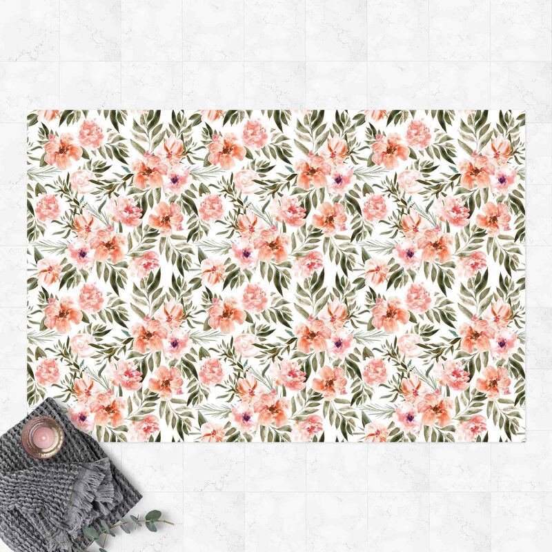

Alfombras vinílicas - Watercolour Pink Flowers In Front Of White - Apaisado 2:3 Dimensión LxA: 120cm x 180cm